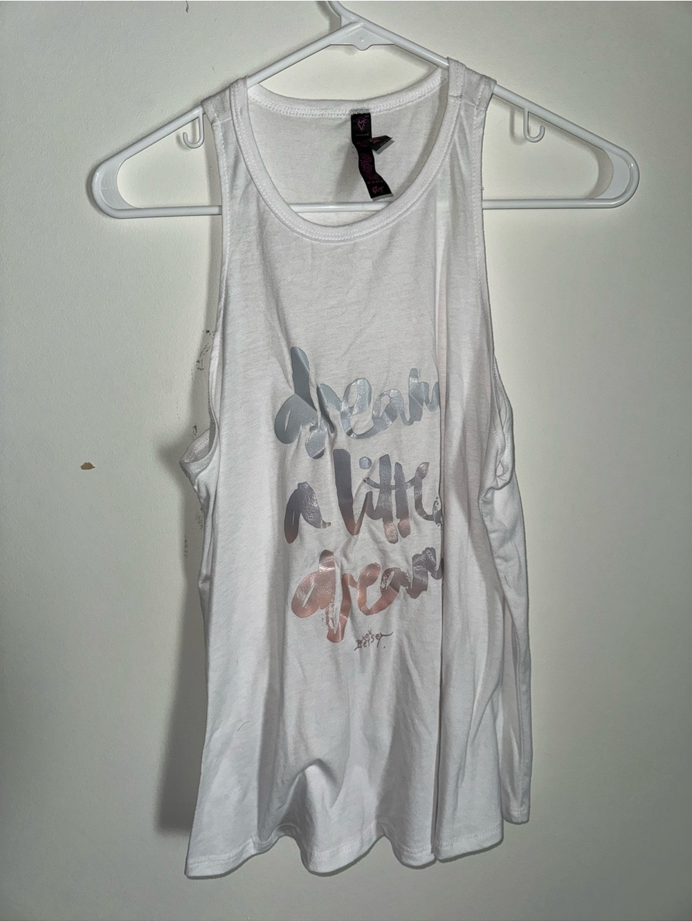 Betsey Johnson White Tank with Metallic Script